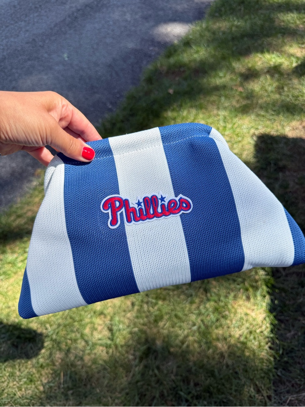 Phillies Blue & White Striped Women's Clutch- can also be a cosmetic bag